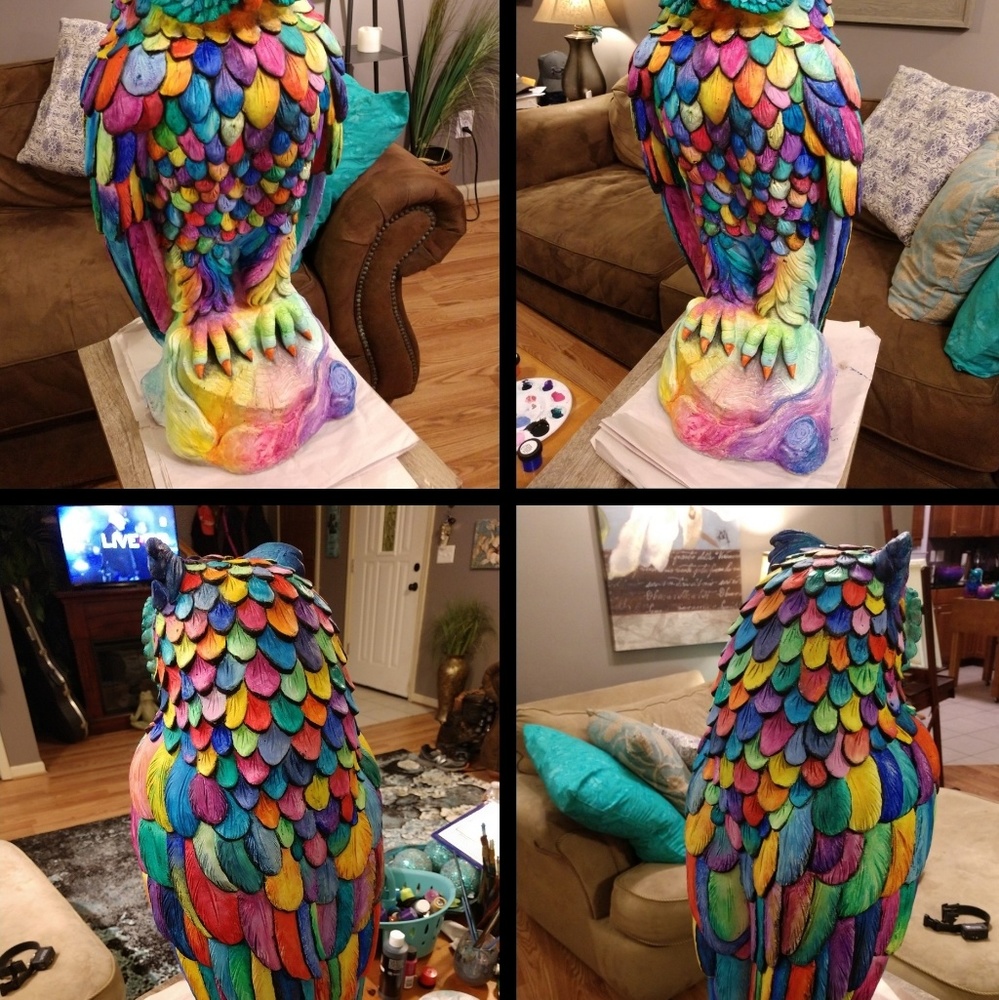 Hand painted cement owl